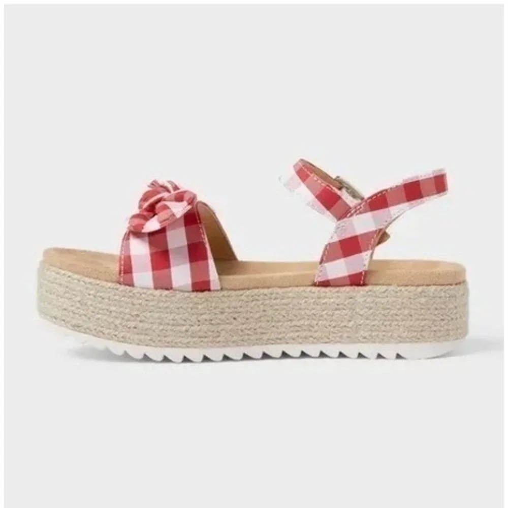 Big Girls Sandals by Cat & Jack Daphne Gingham‎ Red Size 5 New With Tags